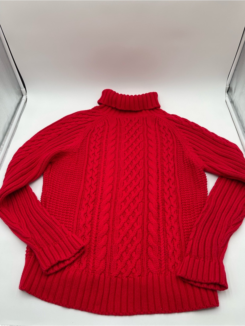 Leo & Nicole Womens XL Red Cable Knit Turtleneck Sweater 100% Cotton Long Sleeve - Picture 5 of 11